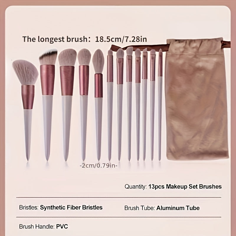 Luxury 13pcs Makeup Brush Set Soft Synthetic Bristles With Travel Bag