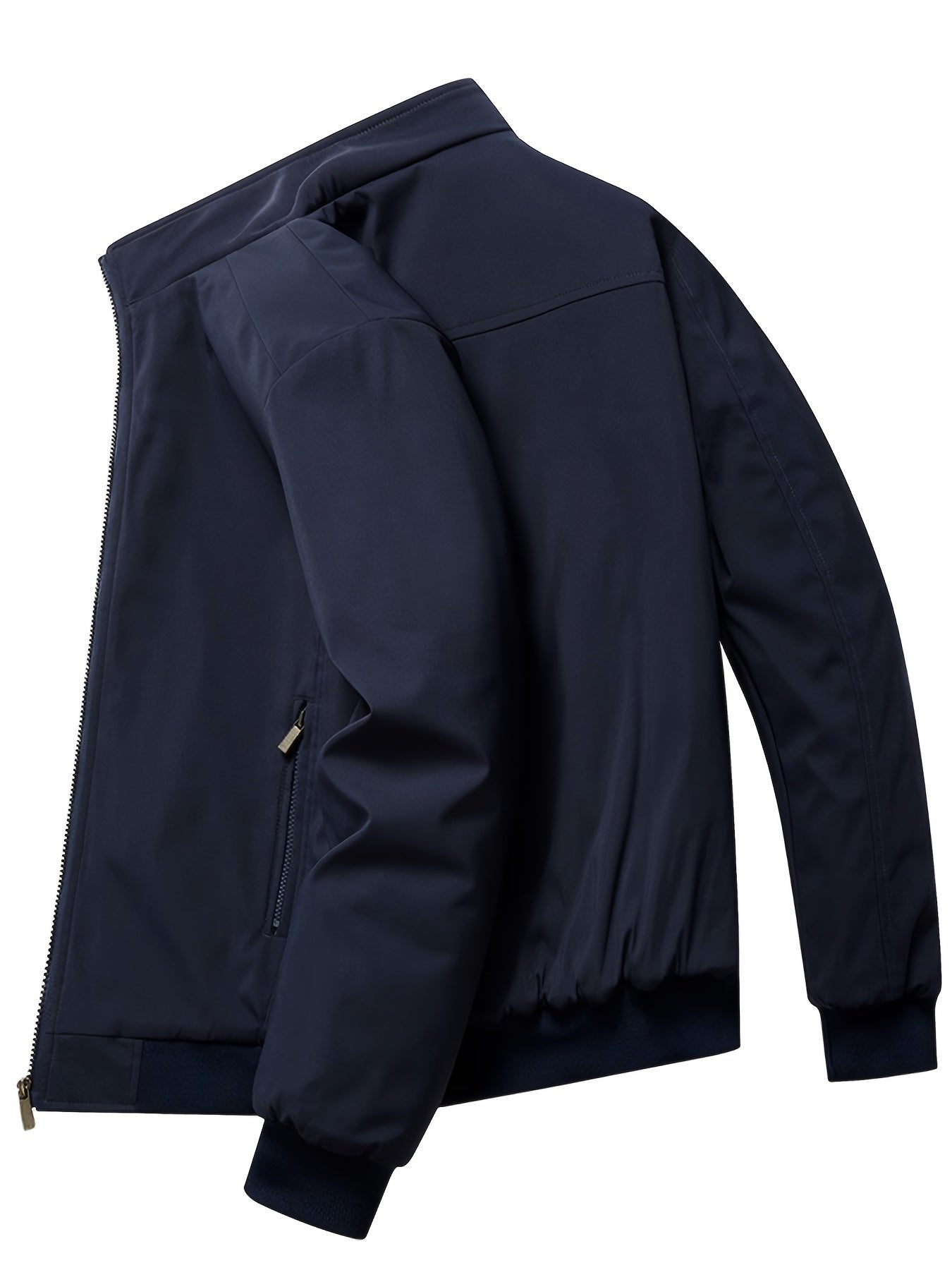Mens Casual Solid Zip-Up Stand Collar Windbreaker Thermal Quilted Jacket
