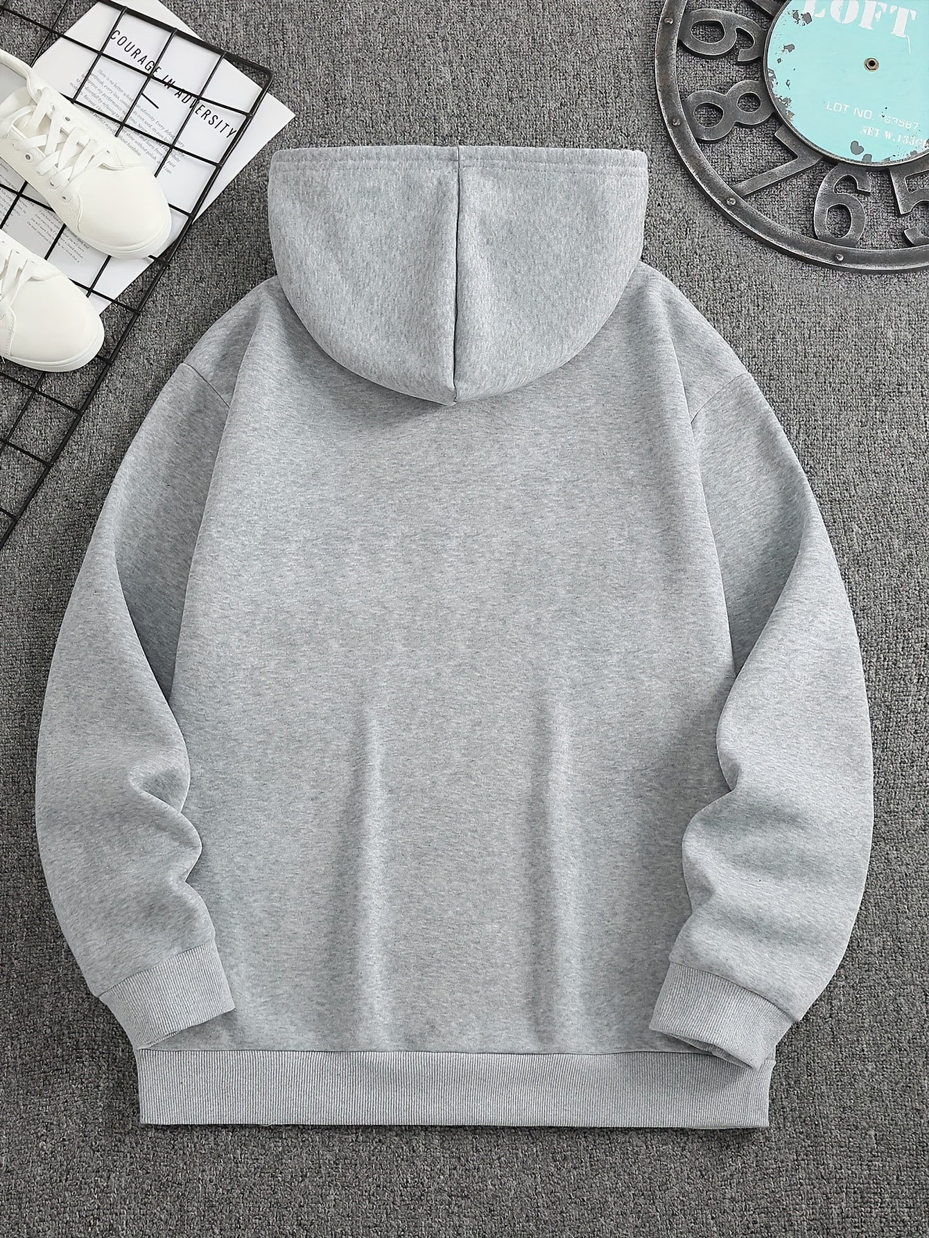 Mens Fleece-Lined Hooded Letter Print Oversized Casual Kangaroo Pocket Sweatshirt