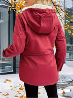 Womens Casual Hooded Solid Colour Non-Stretch Drawstring Lightweight Jacket