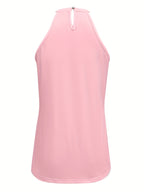Womens Elegant Lace Trim Hollow-Out Solid Colour Round Neck Sleeveless Top