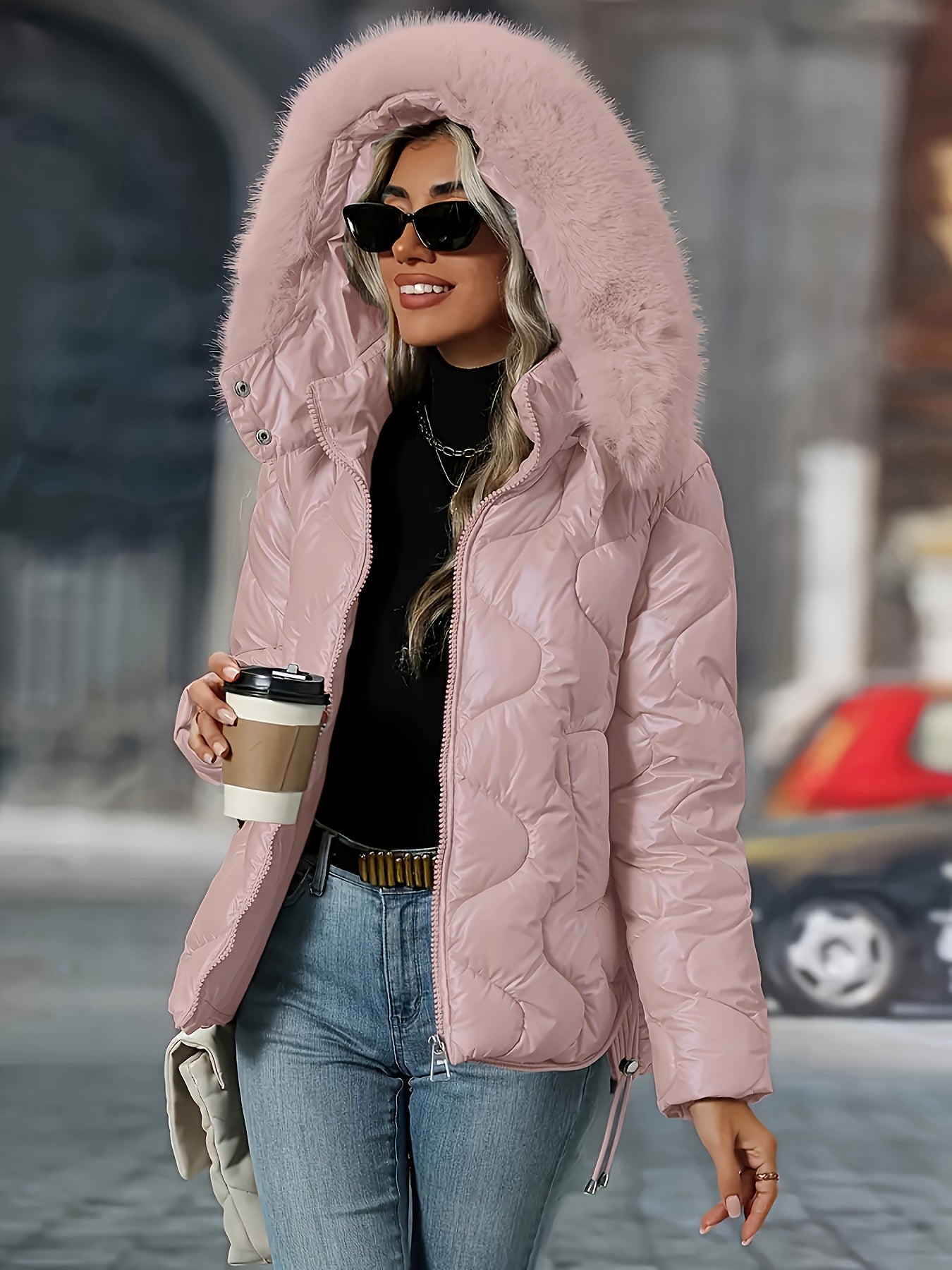 Womens Winter Elegant Hooded Long Sleeve Puffer Jacket
