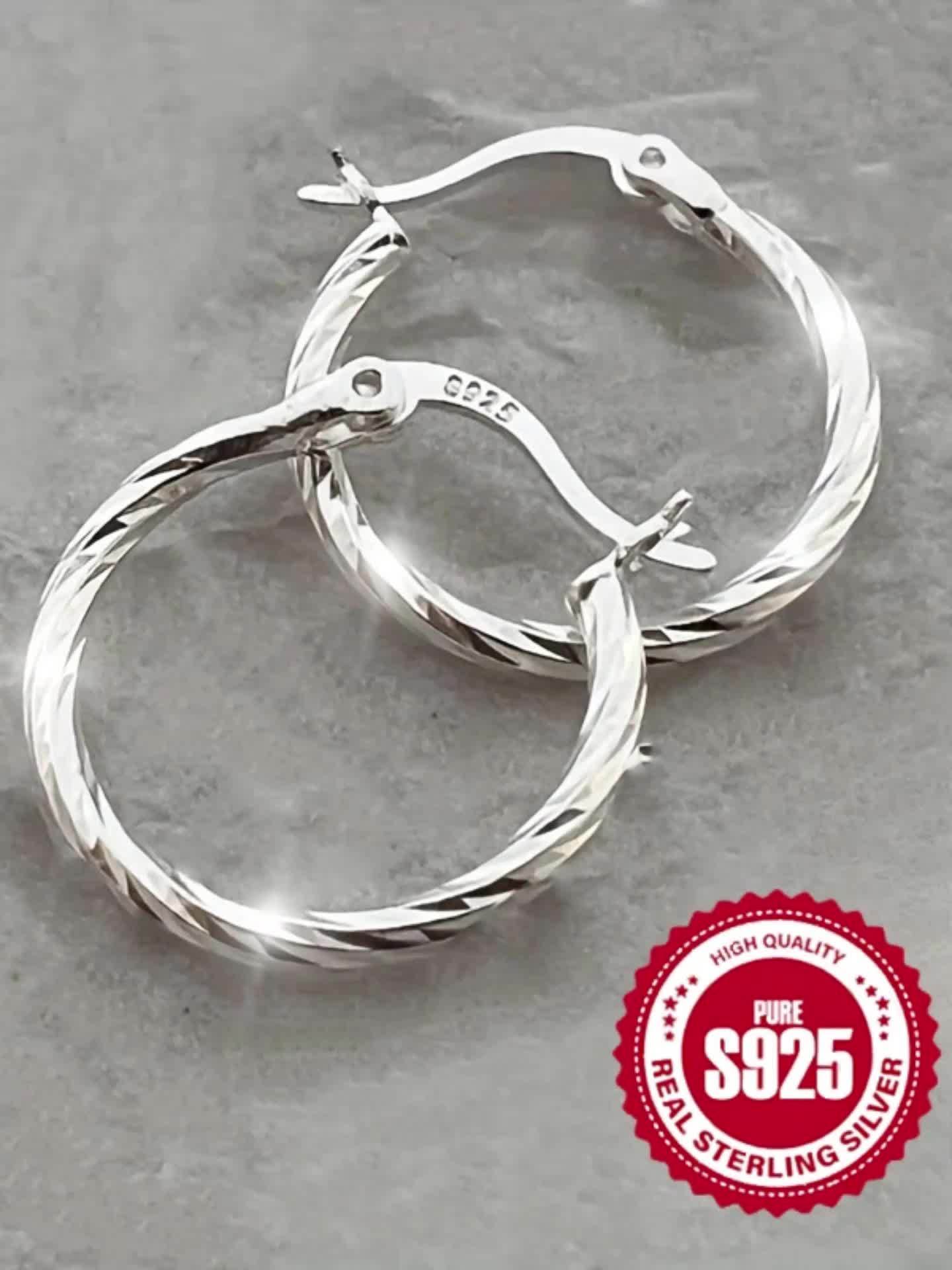 Womens 925 Sterling Silver Twisted Hoop Hypoallergenic Lightweight Classic Earrings