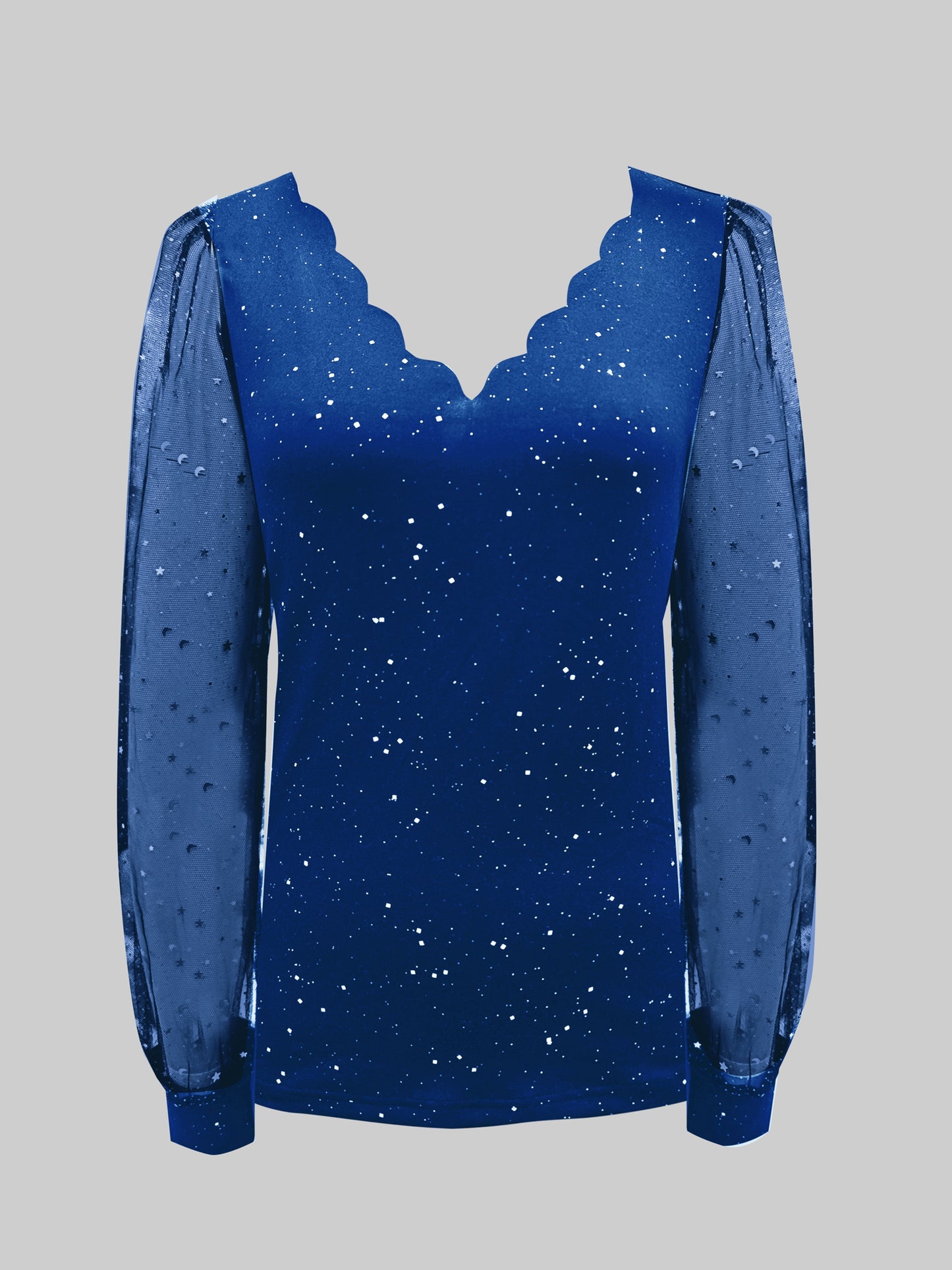 Womens Long Sleeve Sexy V-Neck Sequined Mesh Sleeved Top
