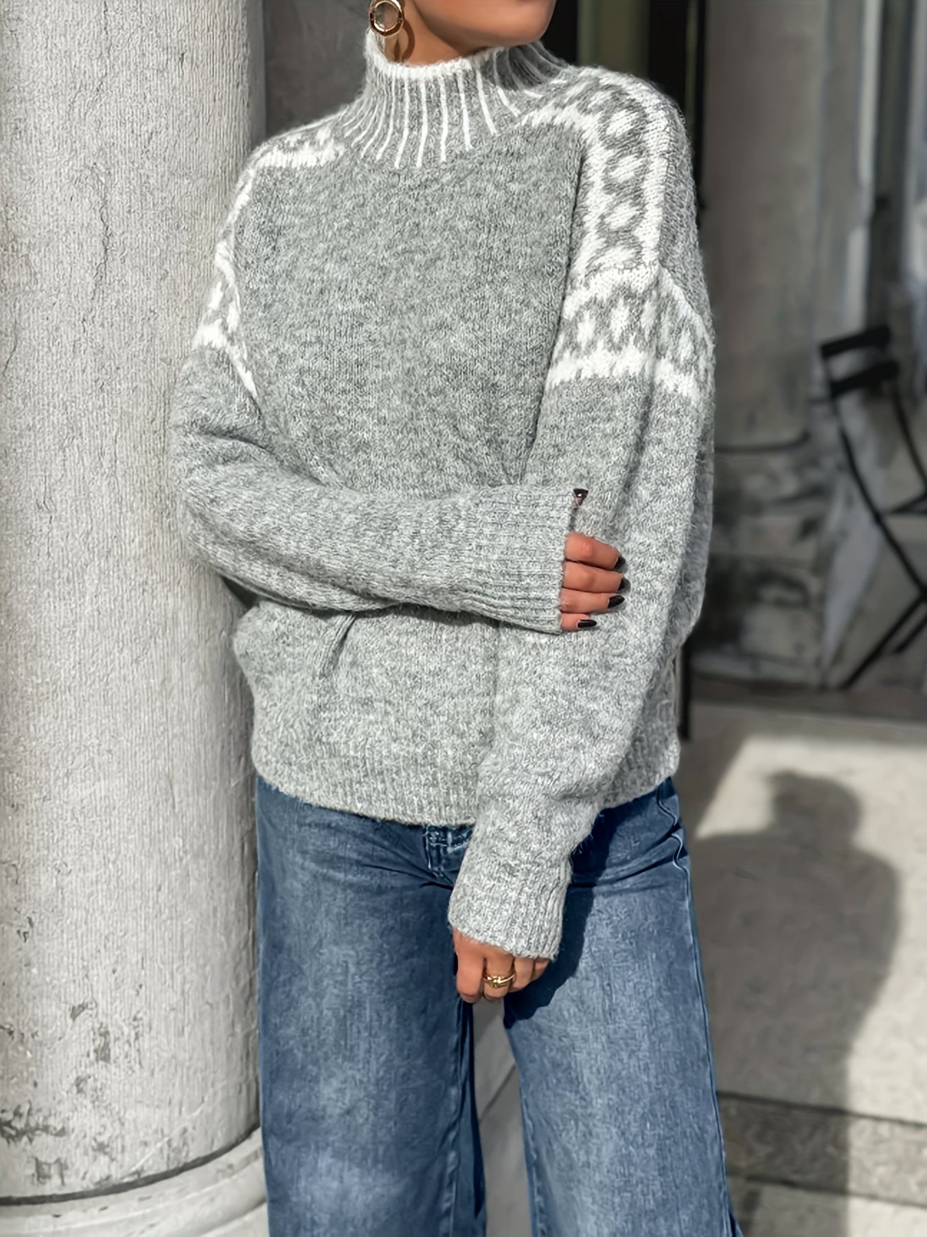 Womens Elegant Half-Turtleneck Knit Solid Colour Sweater