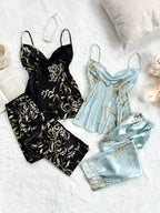 Womens Four Piece Floral Print Top & Pyjamas Set