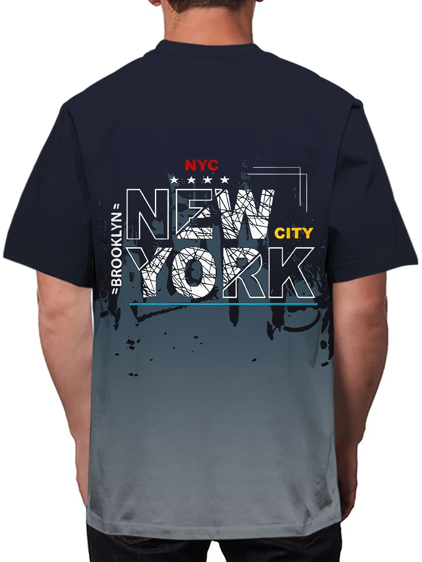 Mens Casual New York Graphic Print Casual Short Sleeve Crew Neck Tshirt