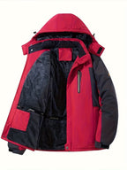 Mens Warm Fleece-Lined Windproof Hooded Front Zip Winter Jacket