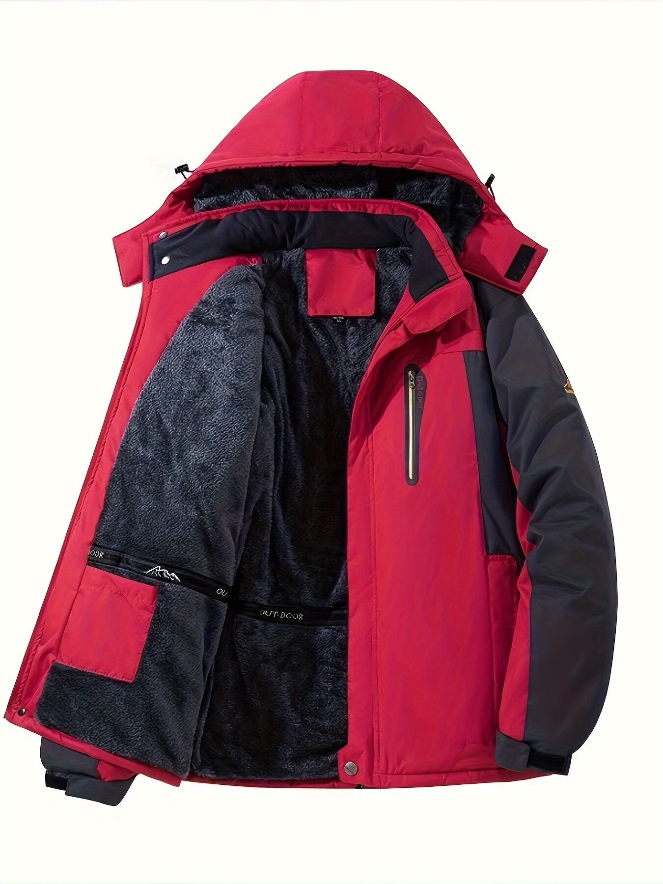 Mens Warm Fleece-Lined Windproof Hooded Front Zip Winter Jacket