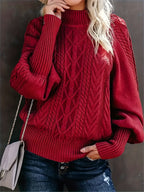 Womens Casual Knitted Long Sleeves High Collar Pullover Jumper