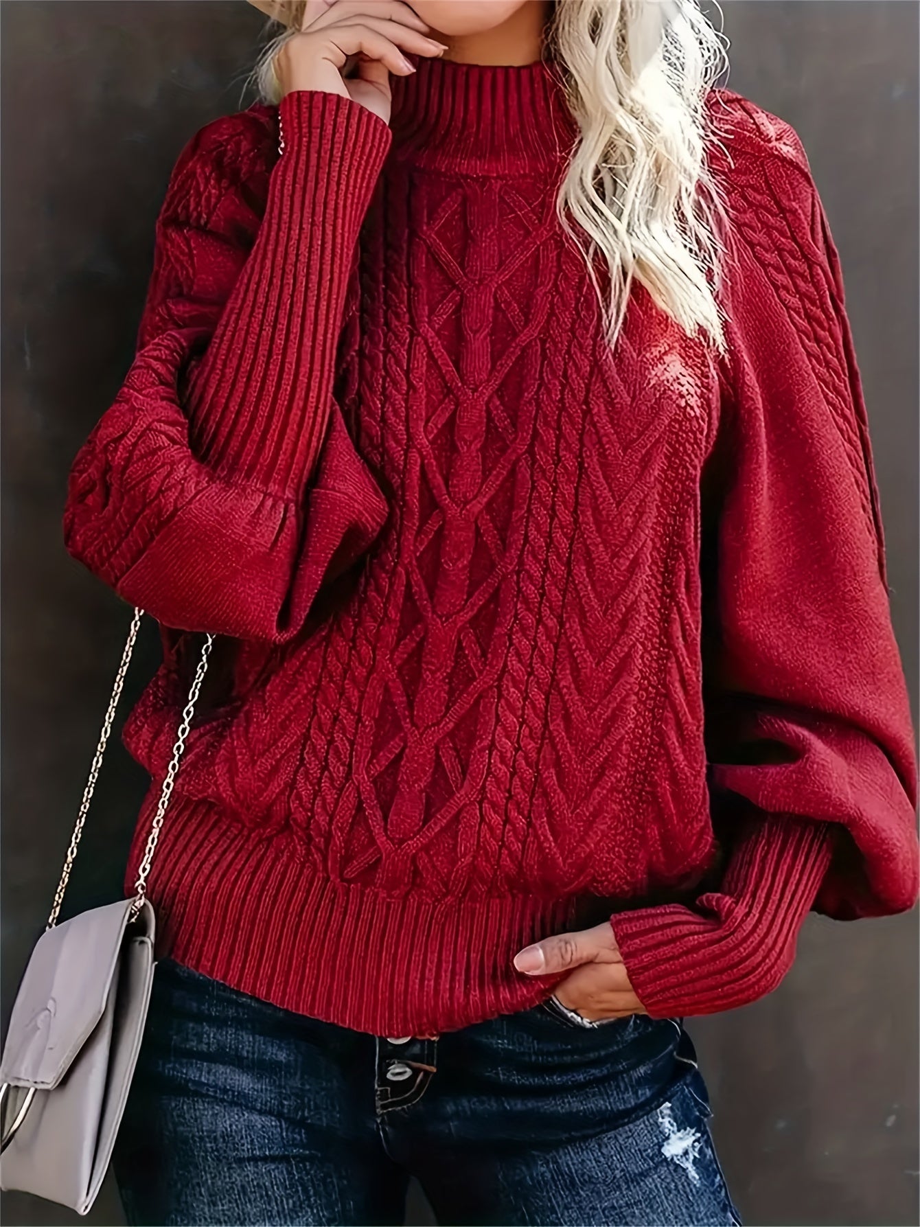 Womens Casual Knitted Long Sleeves High Collar Pullover Jumper