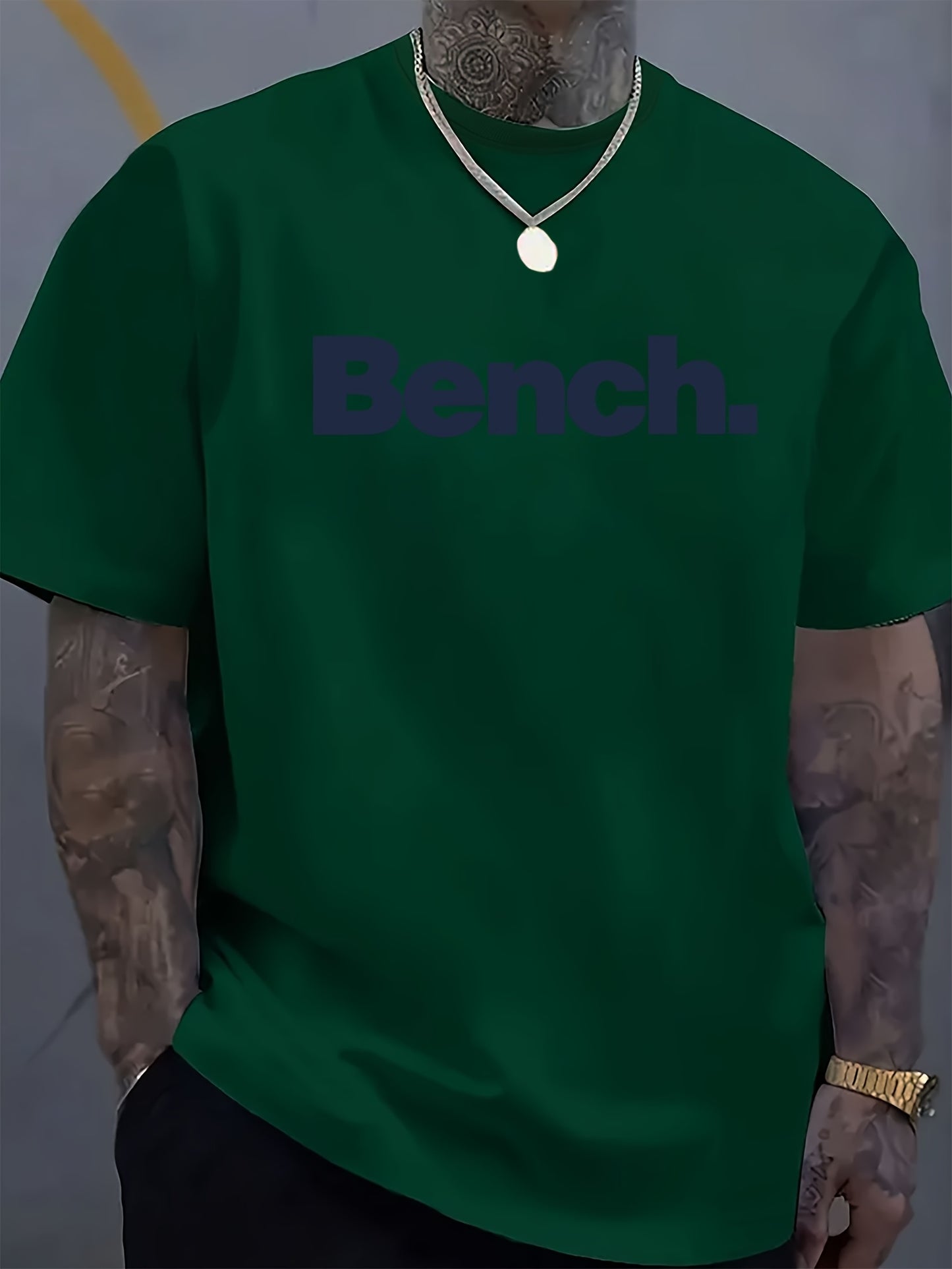 Mens Casual Crew Neck Short Sleeve BENCH Print Lightweight Breathable Tshirt