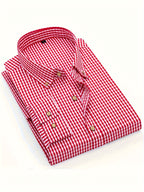 Mens Stylish Gingham Check Casual Long Sleeve Breathable Button-Up Shirt