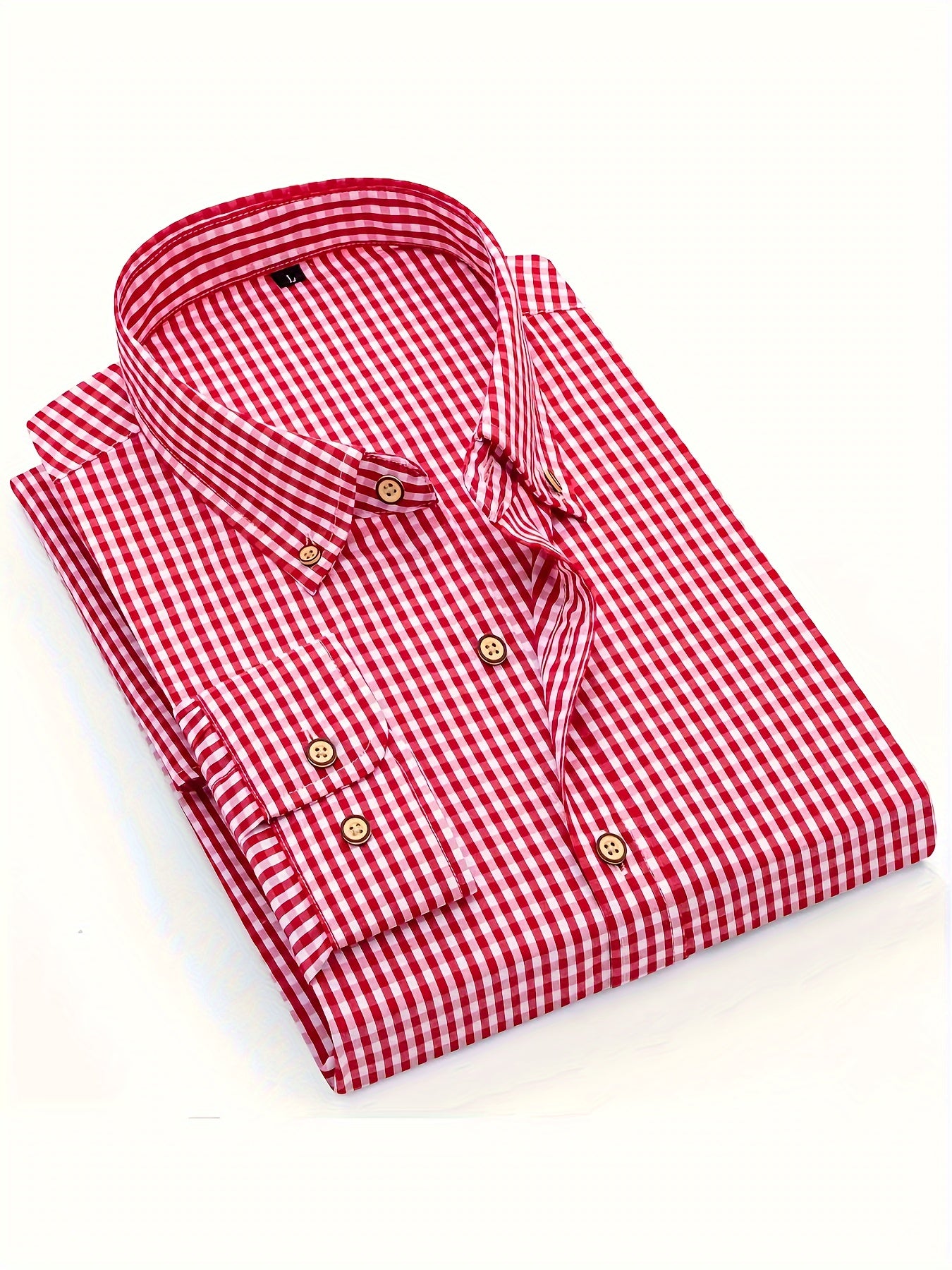 Mens Stylish Gingham Check Casual Long Sleeve Breathable Button-Up Shirt