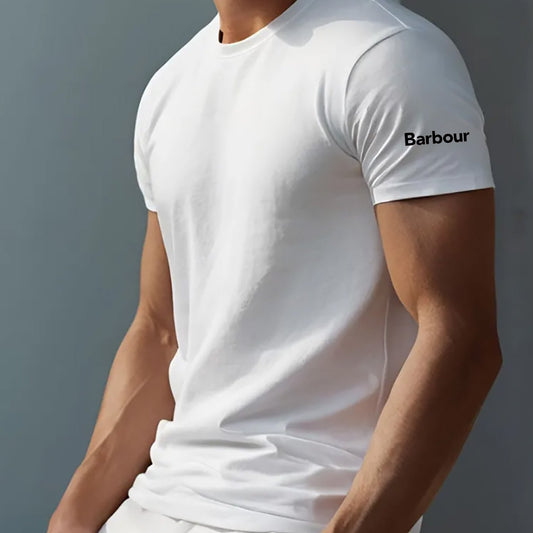 Mens Barbour Casual Round Neck Slightly Stretchy Rib-Knit Collar Letter Print Tshirt
