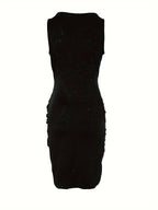 Womens Chic Sleeveless Pleated Solid Colour Short Party Dress