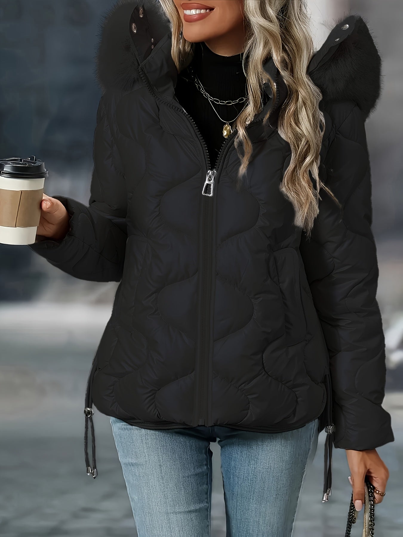 Womens Winter Elegant Hooded Long Sleeve Puffer Jacket