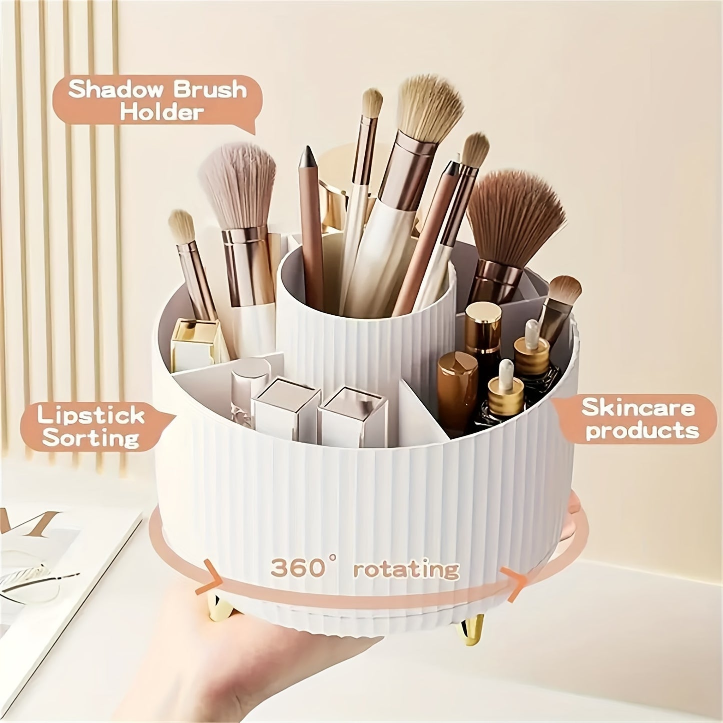 360° Rotating Multi Functional Durable Plastic Cosmetic Storage Makeup Organizer With 5 Compartments