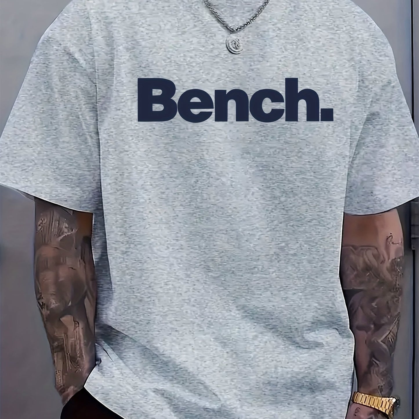 Mens Casual Crew Neck Short Sleeve BENCH Print Lightweight Breathable Tshirt
