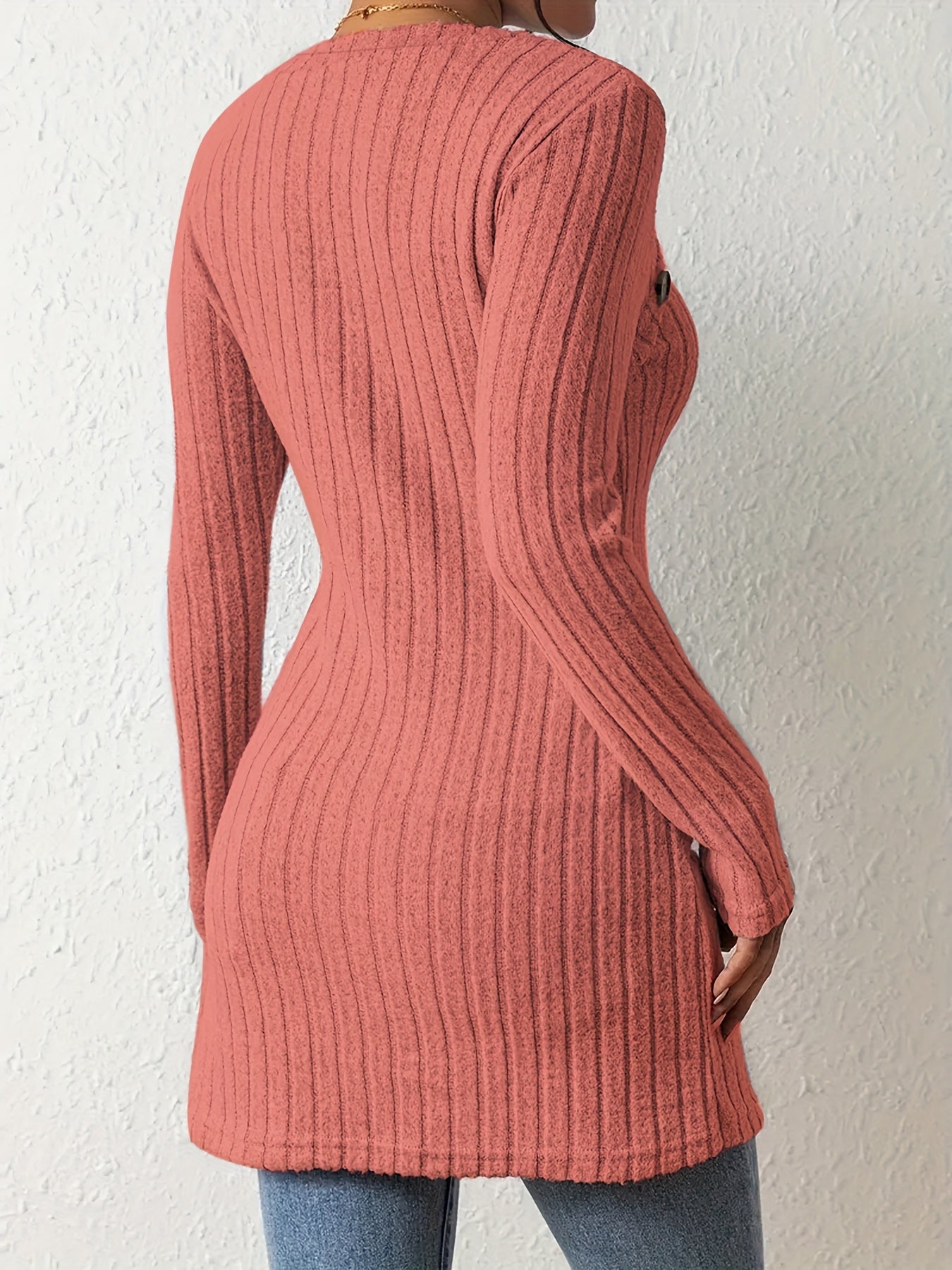 Womens Elegant Square Neck Ribbed Asymmetrical Button Detail Colour-Block Sweater
