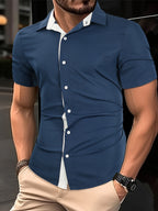 Mens Basic Short Sleeve Button Casual Lapel Collar Shirt