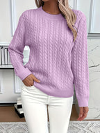 Womens Casual Loose Fit Round Neck Long Sleeve Sweater