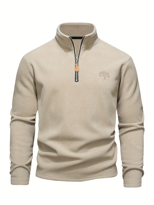 Mens Casual Solid Colour Outdoor Half-Zip Long Sleeve Classic Style Fleece Sweatshirt