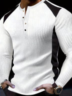 Mens Casual Long Sleeve Contrast Colour Waffle Knit Top