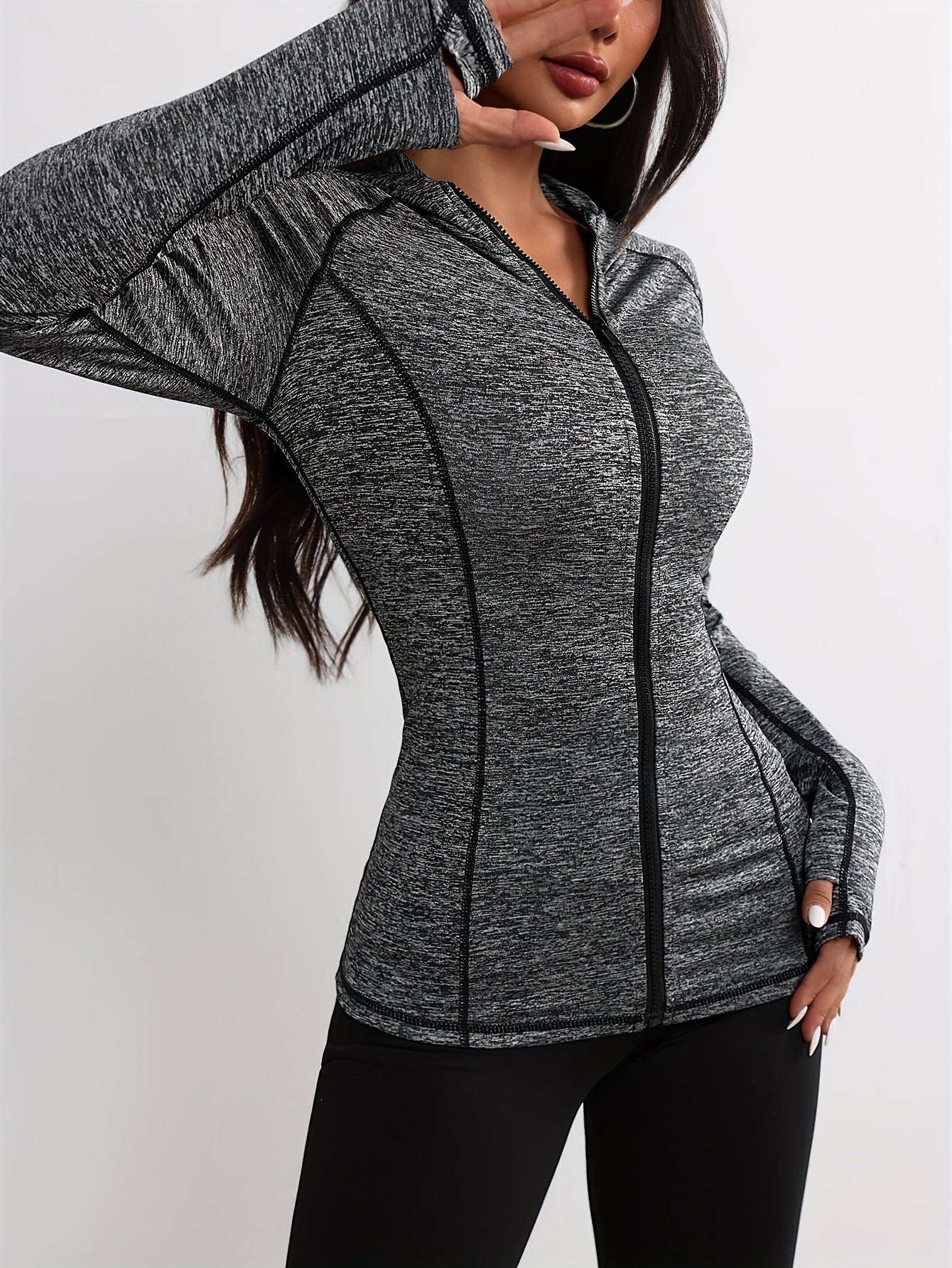 Womens Long Sleeve Stripe Detail Full Zipper Casual Activewear Hooded Sports Jacket