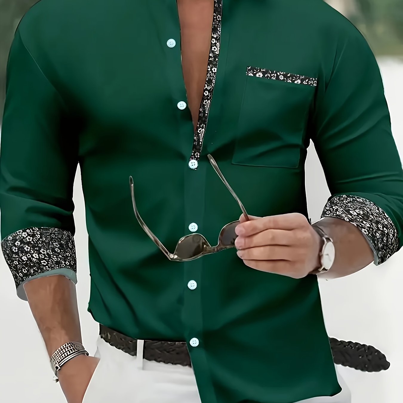 Mens Casual Lapel Collar Long Sleeve Position Print Shirt
