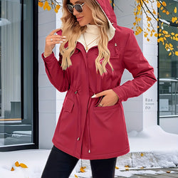 Womens Casual Hooded Solid Colour Non-Stretch Drawstring Lightweight Jacket