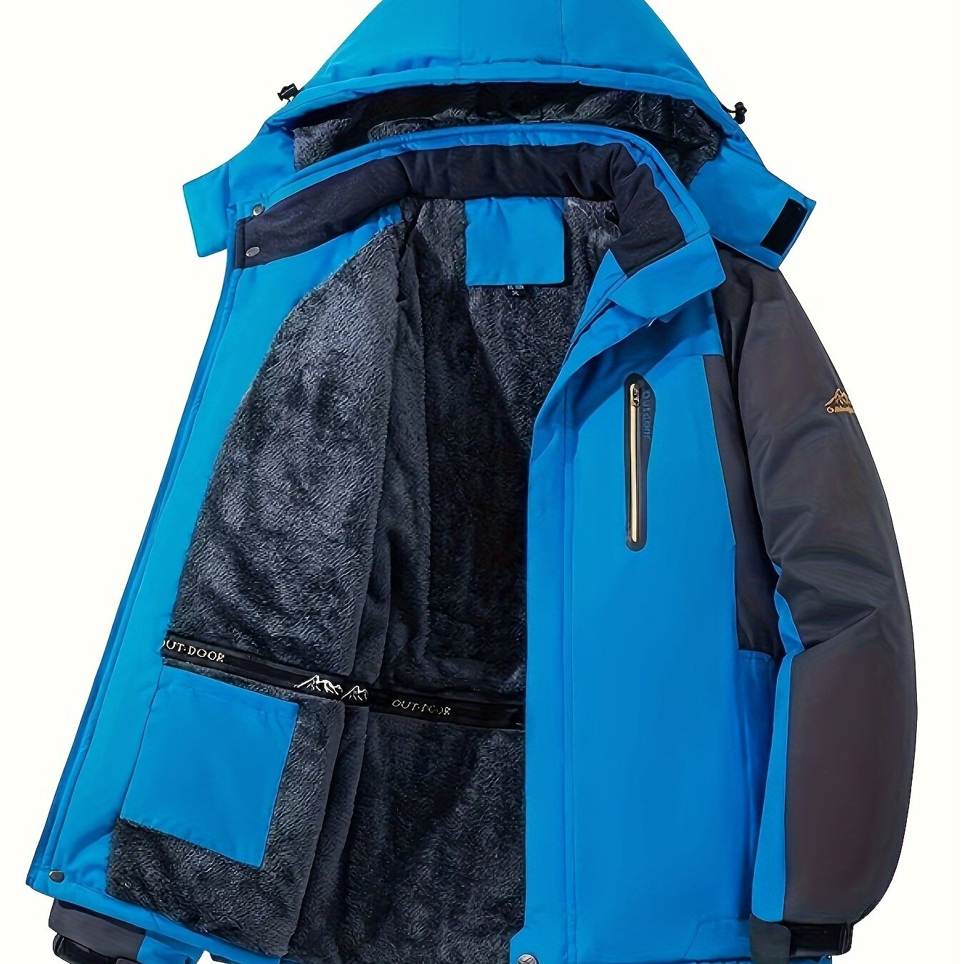 Mens Warm Fleece-Lined Windproof Hooded Front Zip Winter Jacket