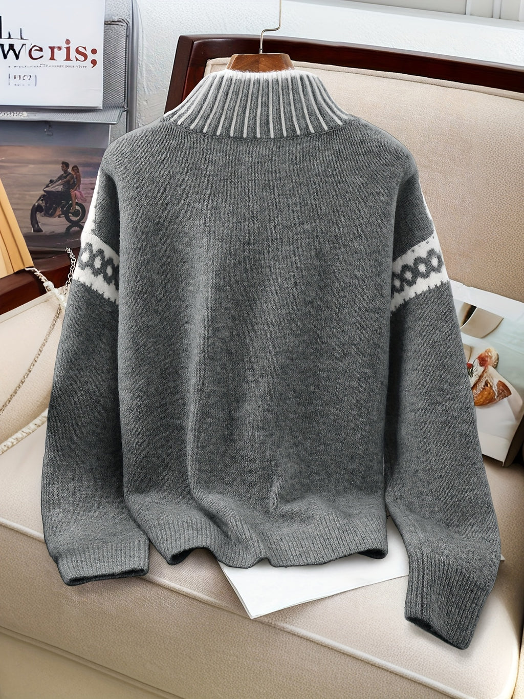 Womens Elegant Half-Turtleneck Knit Solid Colour Sweater