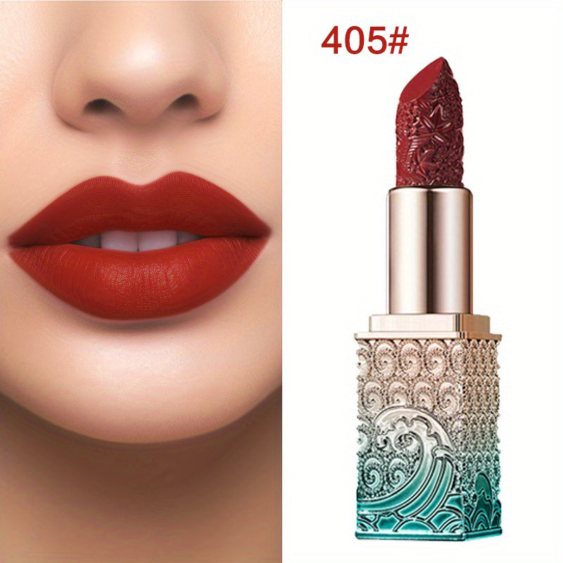 Long Lasting Waterproof Non Stick Silky Matte Lipstick with Carved Square Tube