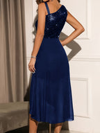 Womens Elegant Sparkling Sequin Sleeveless Asymmetrical Long Dress
