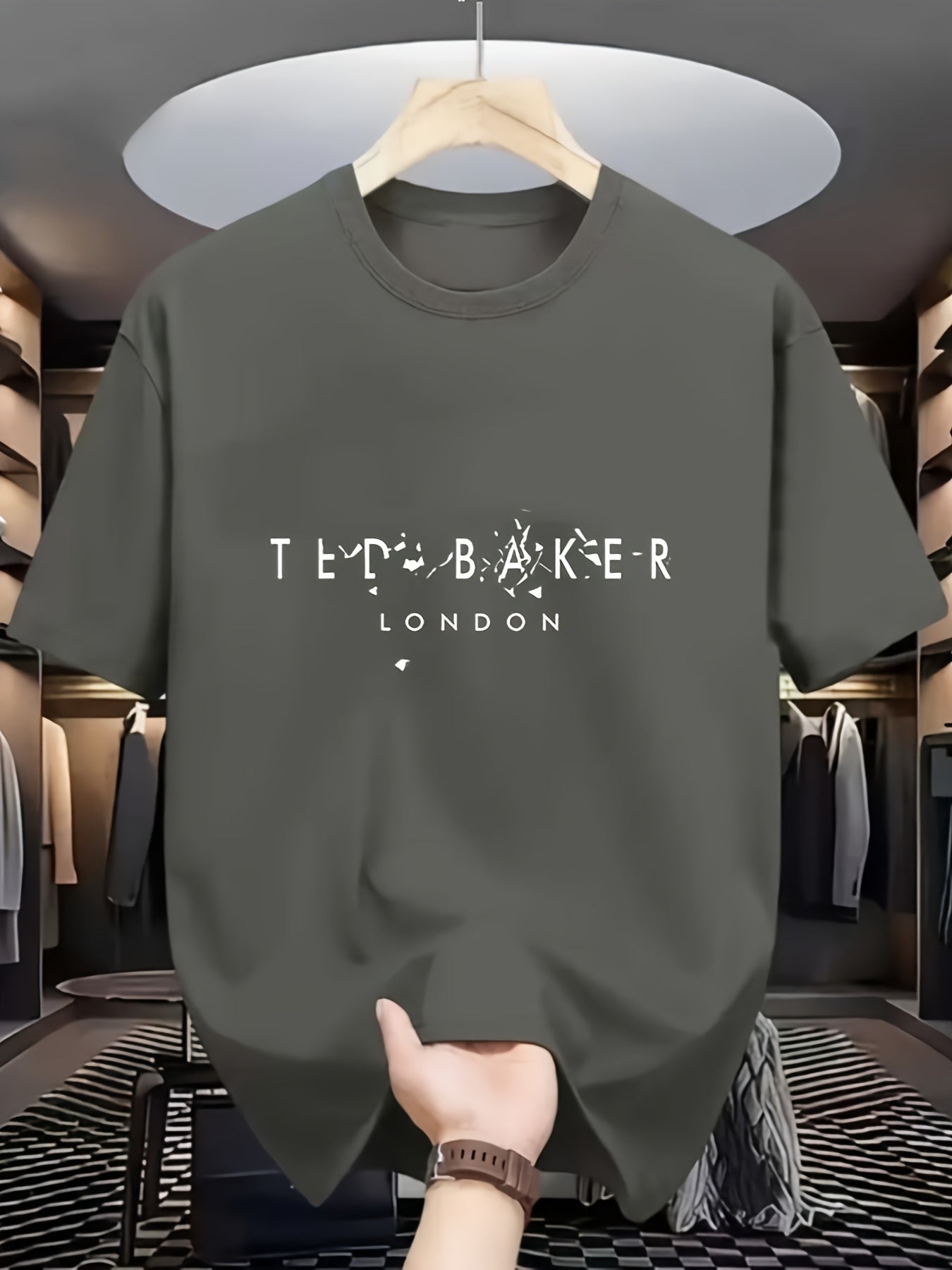 Mens Casual Short Sleeve Breathable Polyester Letter Print  Round Neck Tshirt