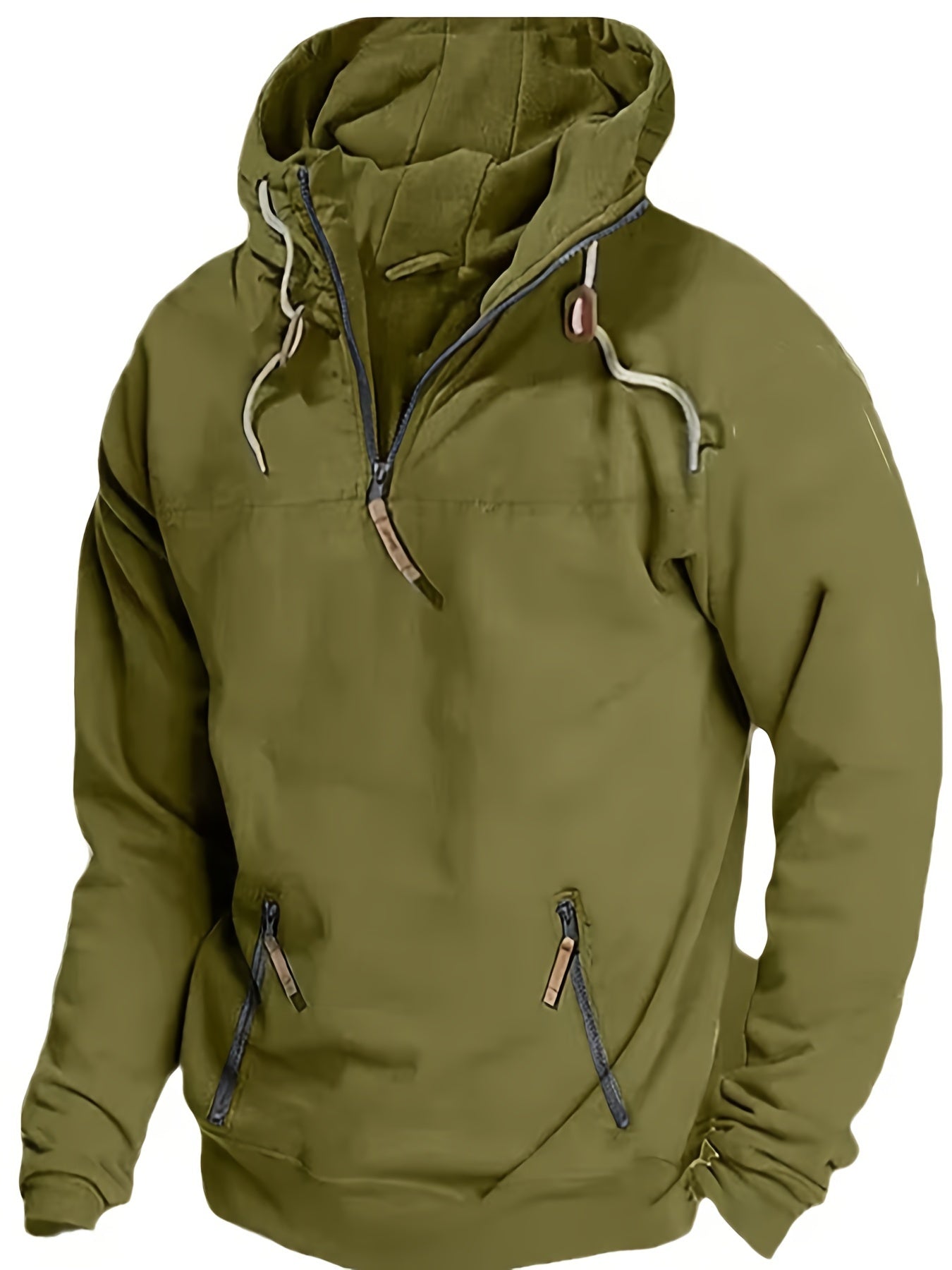Mens Casual Long Sleeve Solid Colour 1/4 Zip Hooded Sweatshirt