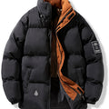Mens Heavy-Duty Full-Zip Closure Stand Collar Windproof Loose-Fit Puffer Jacket