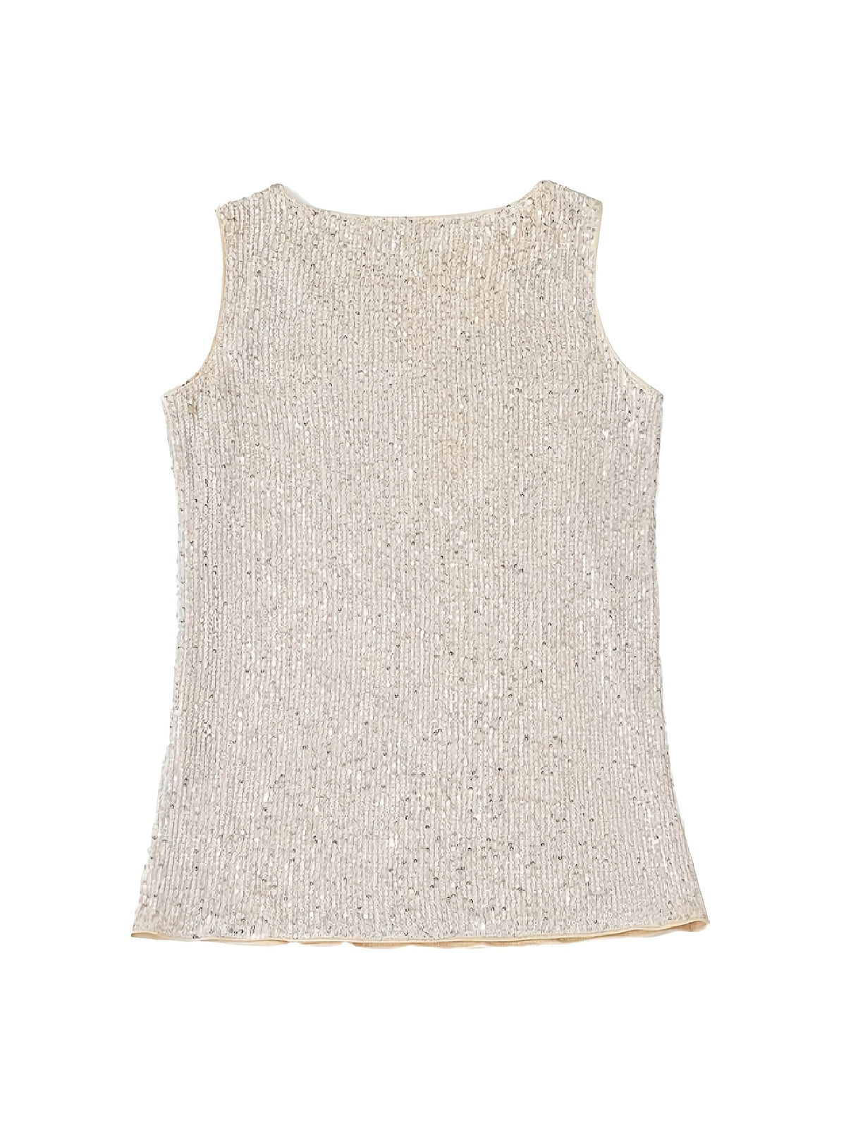 Womens Elegant Sequin V-Neck Knit Fabric Solid Colour Sleeveless Top