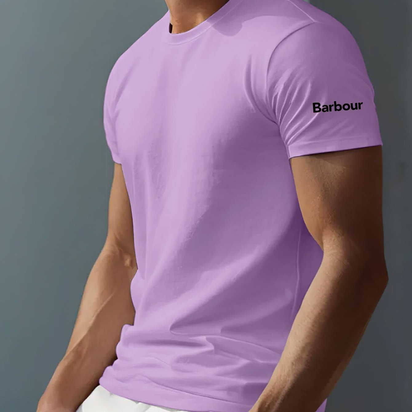 Mens Barbour Casual Round Neck Slightly Stretchy Rib-Knit Collar Letter Print Tshirt
