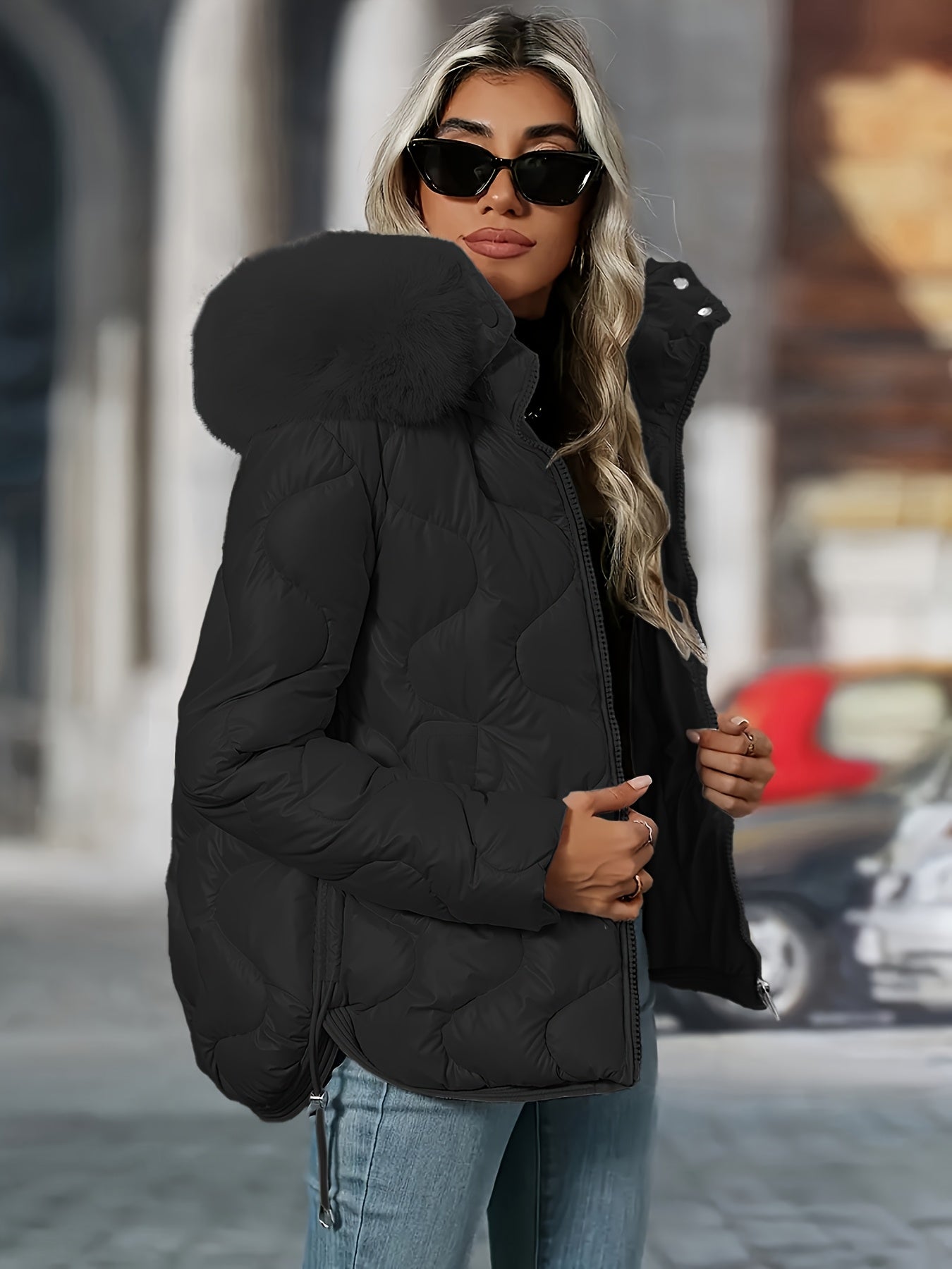 Womens Winter Elegant Hooded Long Sleeve Puffer Jacket