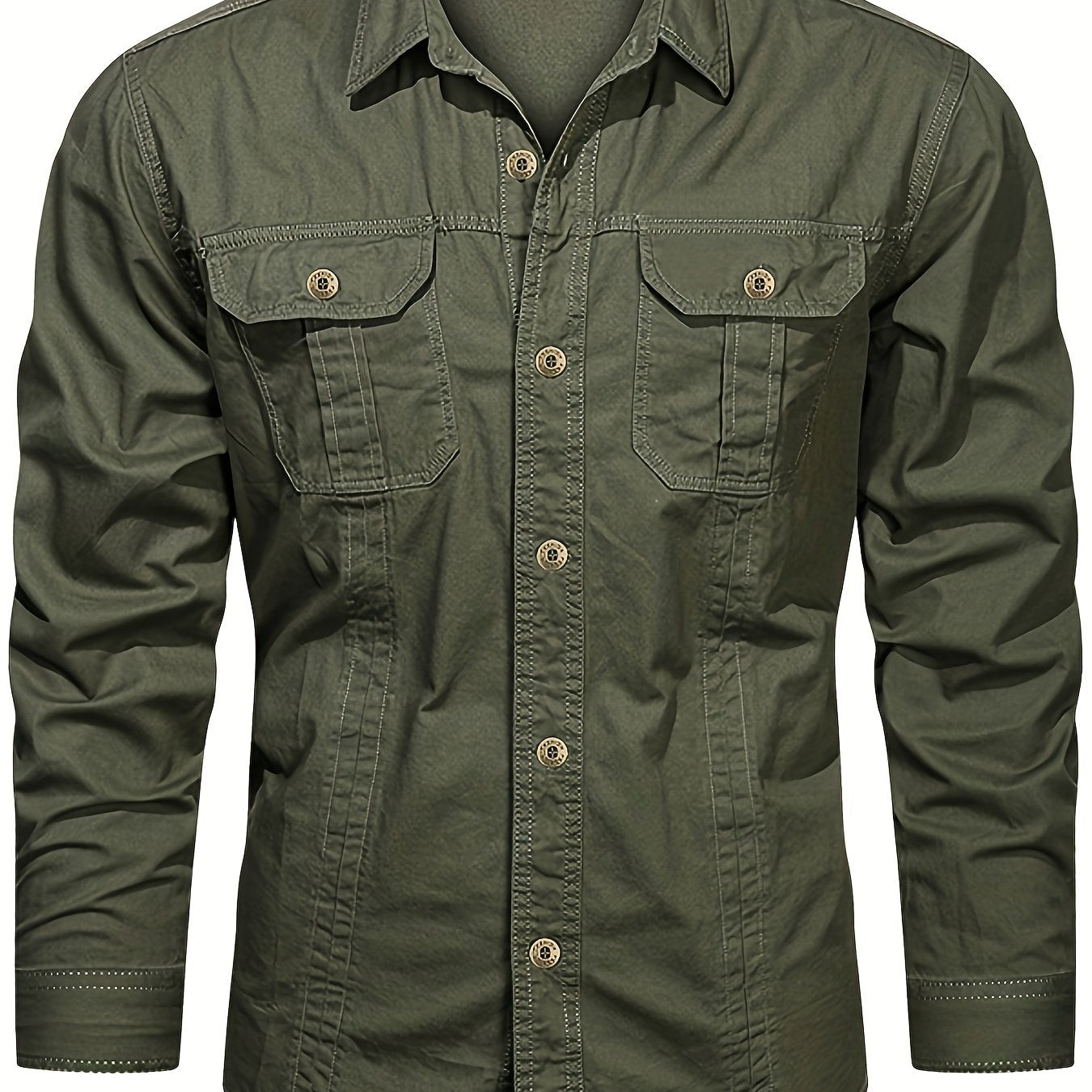 Mens Casual Heavyweight Long Sleeve Button-Up Classic Collar Shirt