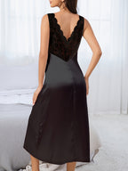Womens Luxury Elegant Satin Sleeveless V-Neck Nightgown