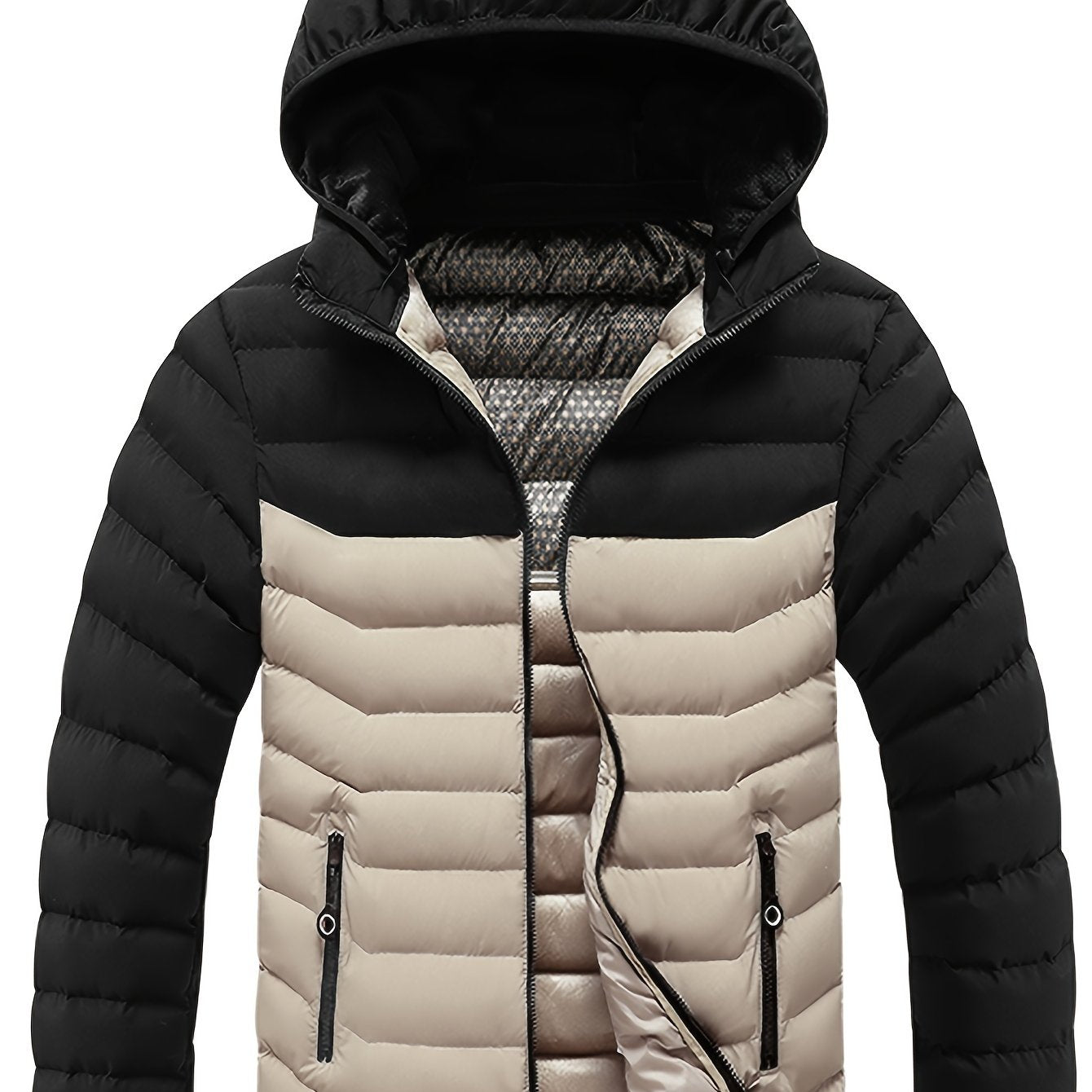 Mens Casual Colour Block Zip-Up Long Sleeve Puffer Jacket