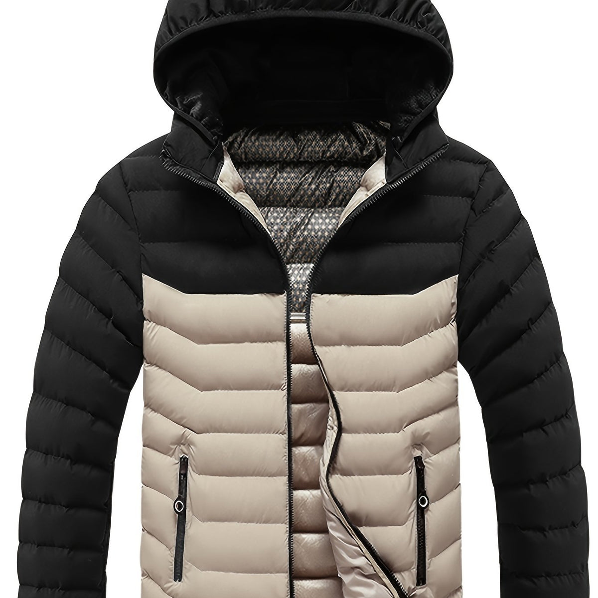 Mens Casual Colour Block Zip-Up Long Sleeve Puffer Jacket