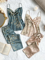 Womens Four Piece Floral Print Top & Pyjamas Set