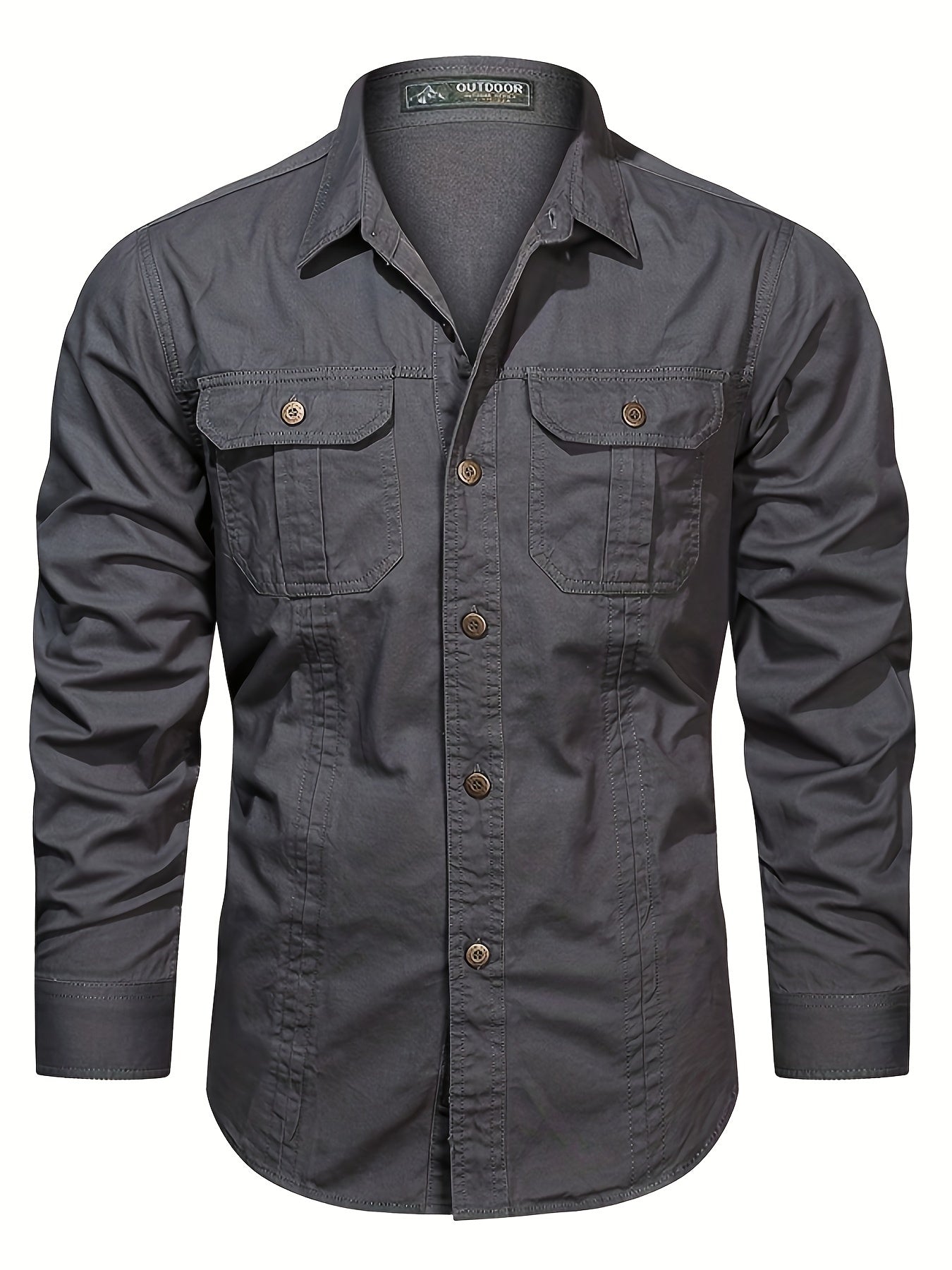 Mens Casual Heavyweight Long Sleeve Button-Up Classic Collar Shirt