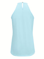 Womens Elegant Lace Trim Hollow-Out Solid Colour Round Neck Sleeveless Top