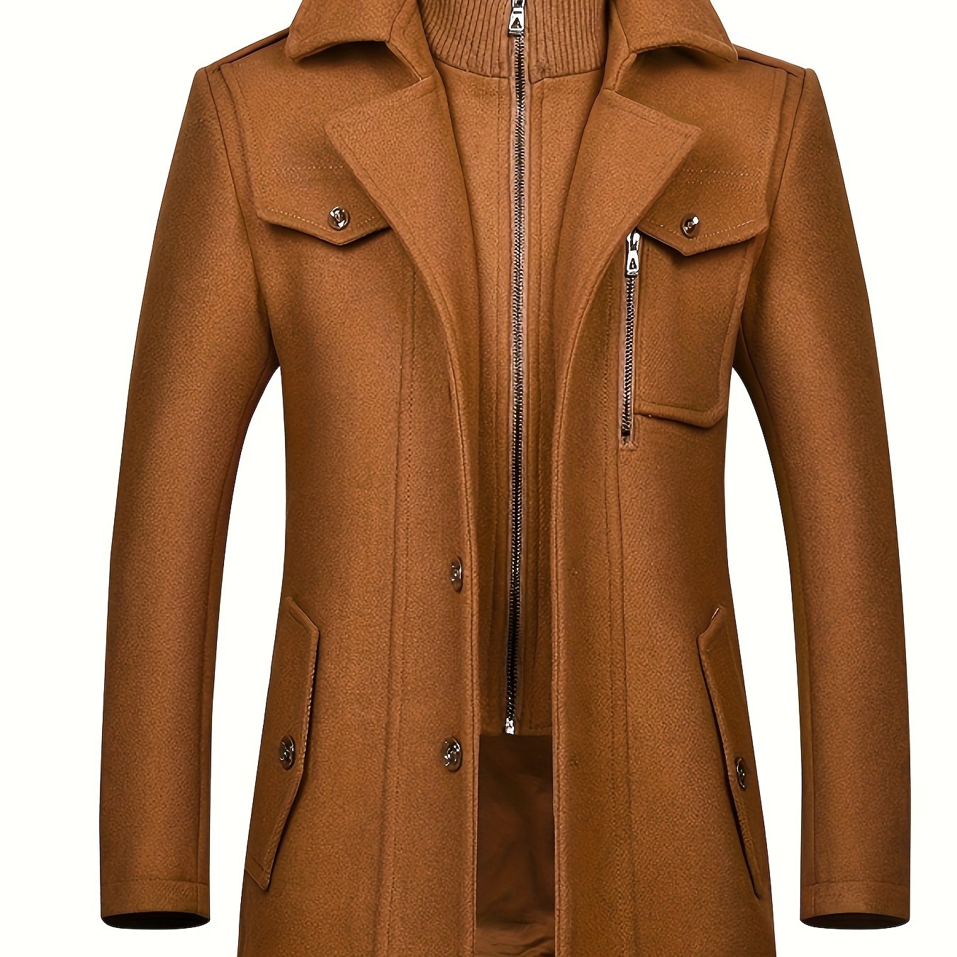 Mens Winter Detachable Double-Breasted Round Neck Coat
