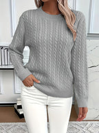 Womens Casual Loose Fit Round Neck Long Sleeve Sweater